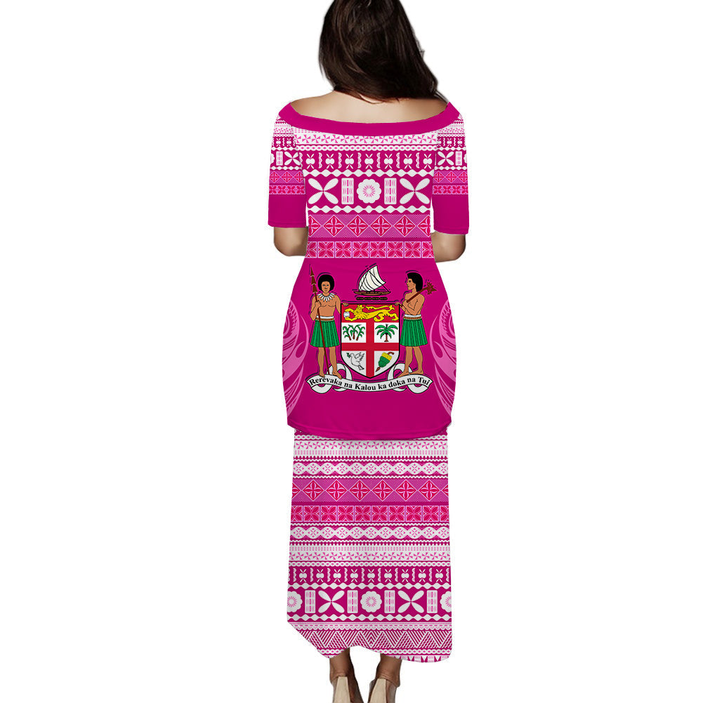 Bula Fiji Puletasi Dress Pink Tapa Pattern LT13 - Polynesian Pride