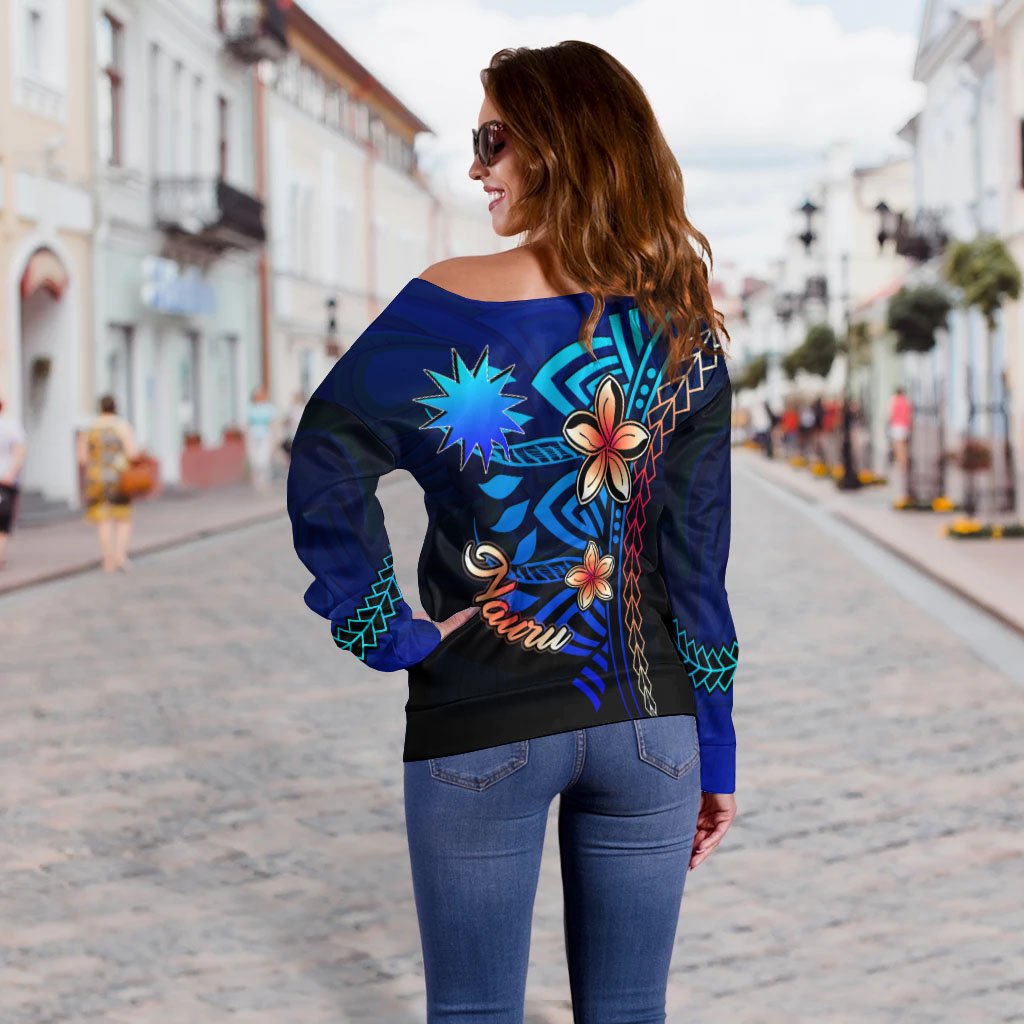 Nauru Women's Off Shoulder Sweater - Vintage Tribal Mountain - Polynesian Pride