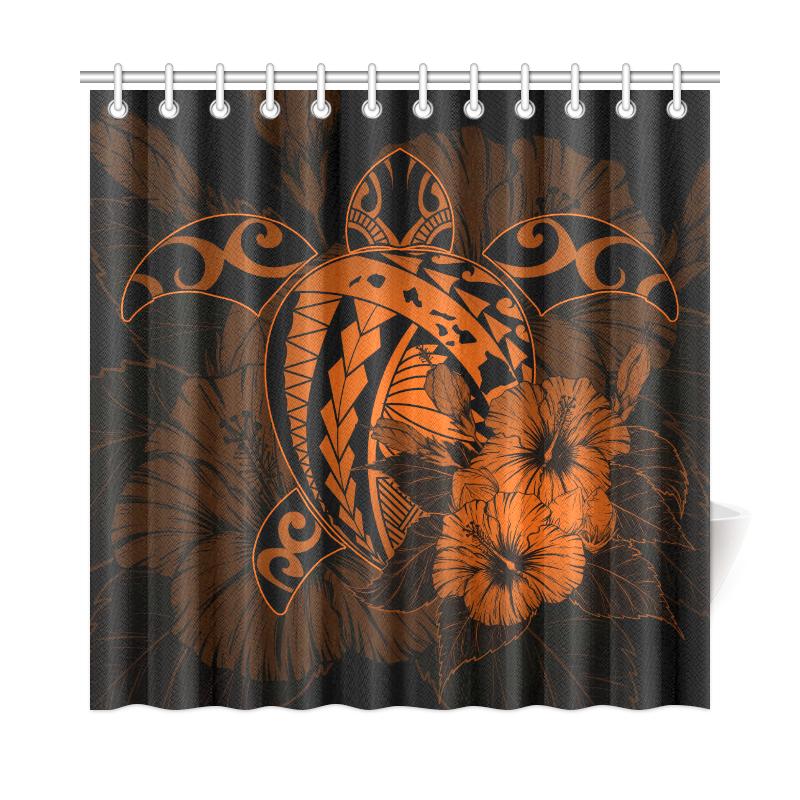 Hawaii Hibiscus Shower Curtain - Harold Turtle - Orange - Polynesian Pride
