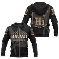 Hawaii Kanaka Kakau Zipper Hoodie Gold Barcode Unisex Gold - Polynesian Pride