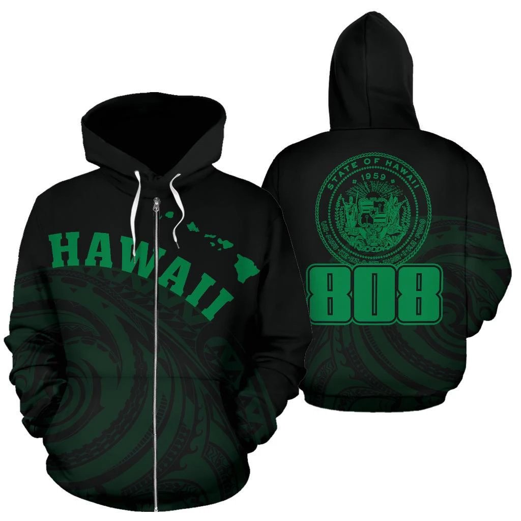 Hawaii Polynesia Hoodie Green Tatau Style Unisex Green - Polynesian Pride