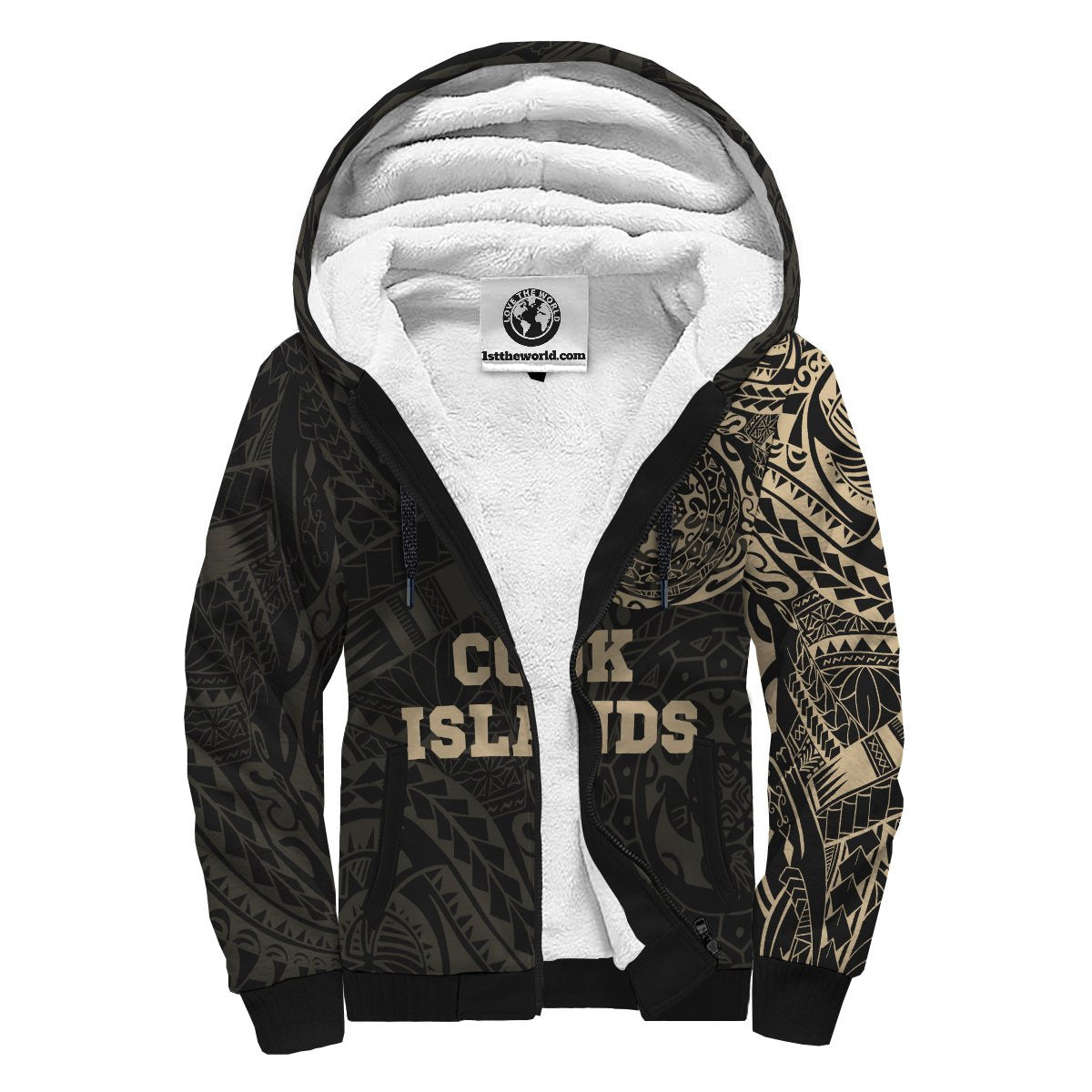 Cook Islands Tattoo Style - Sherpa Hoodie Black & GOLD - Polynesian Pride