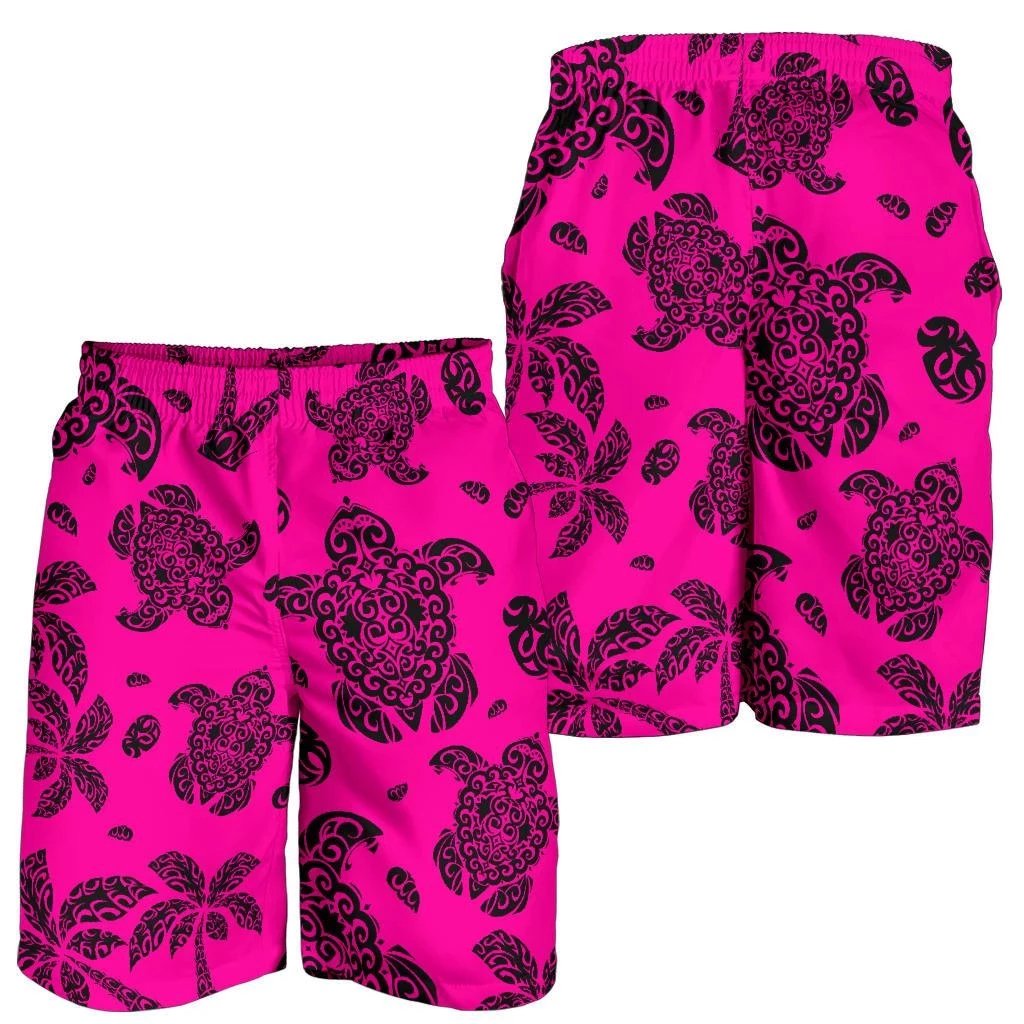 Polynesian Turtle Palm And Sea Pebbles Pink Men's Short Men's Shorts Pink - Polynesian Pride