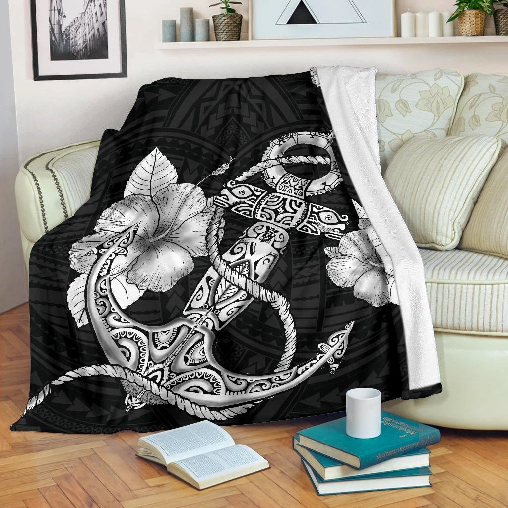 Polynesian Anchor Premium Blanket White - Polynesian Pride