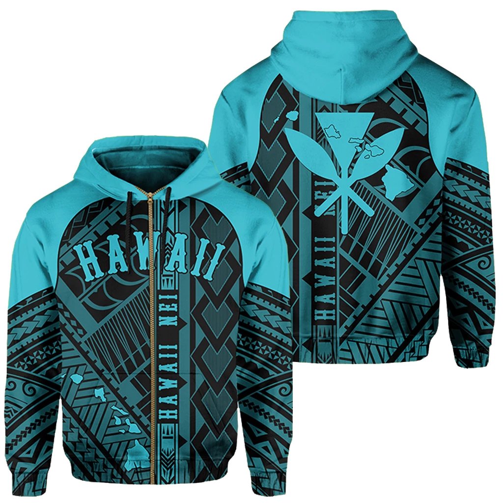 Hawaii Nei Hoodie Zip up Polynesian Blue Unisex Blue - Polynesian Pride