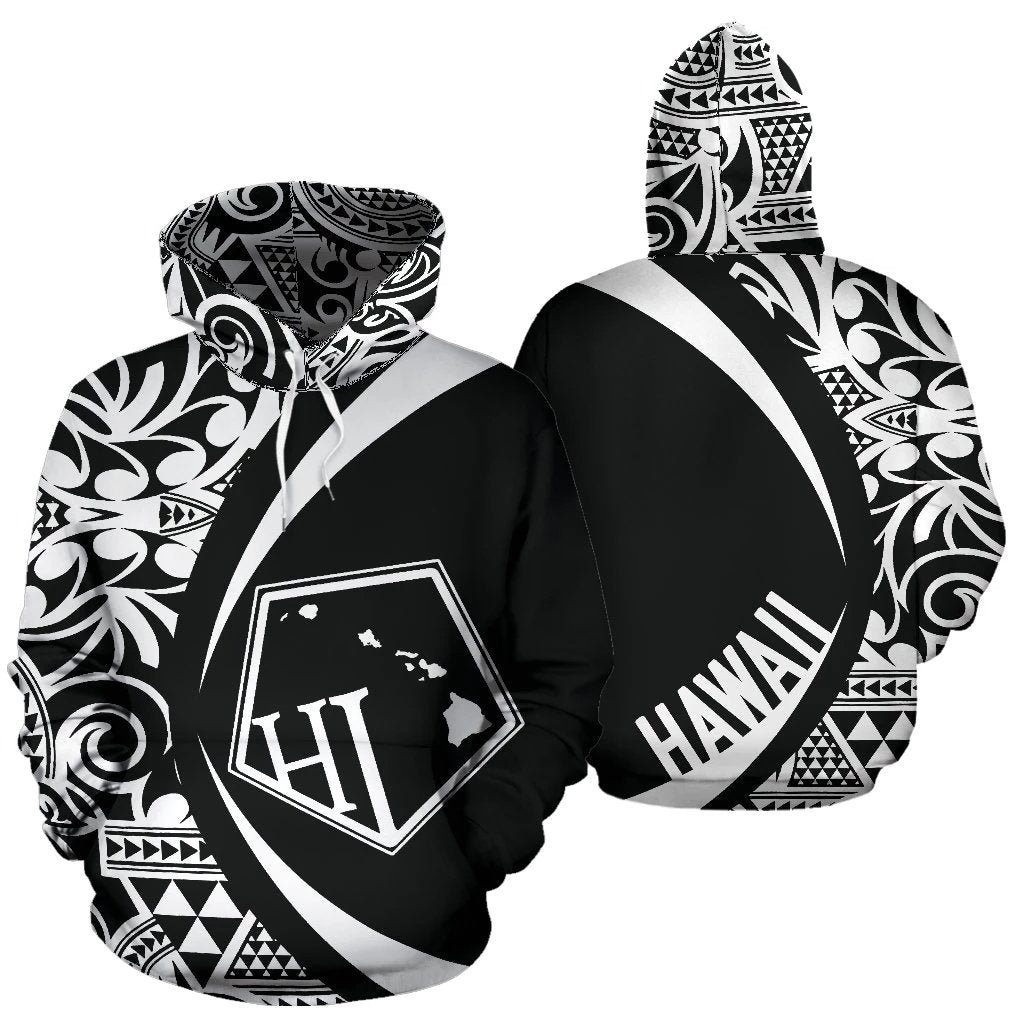 Hawaii Polynesian Tribal Hoodie Circle Style White Color 2.0 Unisex White - Polynesian Pride
