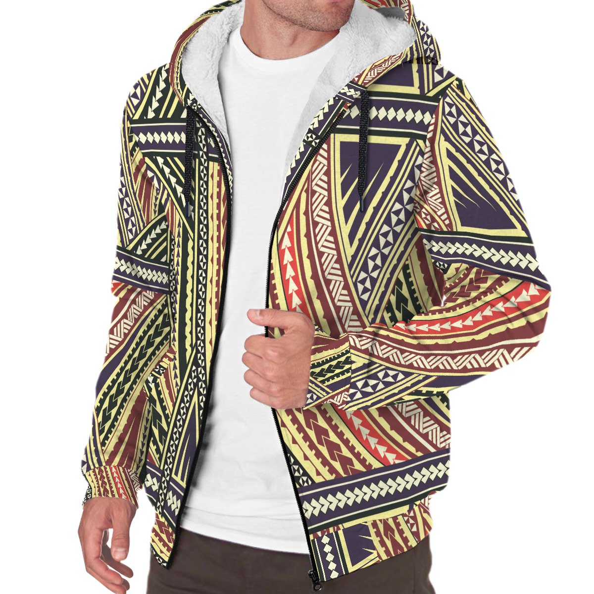 Polynesian Patterns Sherpa Hoodie 01 White - Polynesian Pride