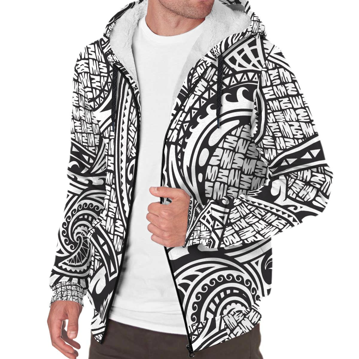 Polynesian Patterns Sherpa Hoodie 03 White - Polynesian Pride