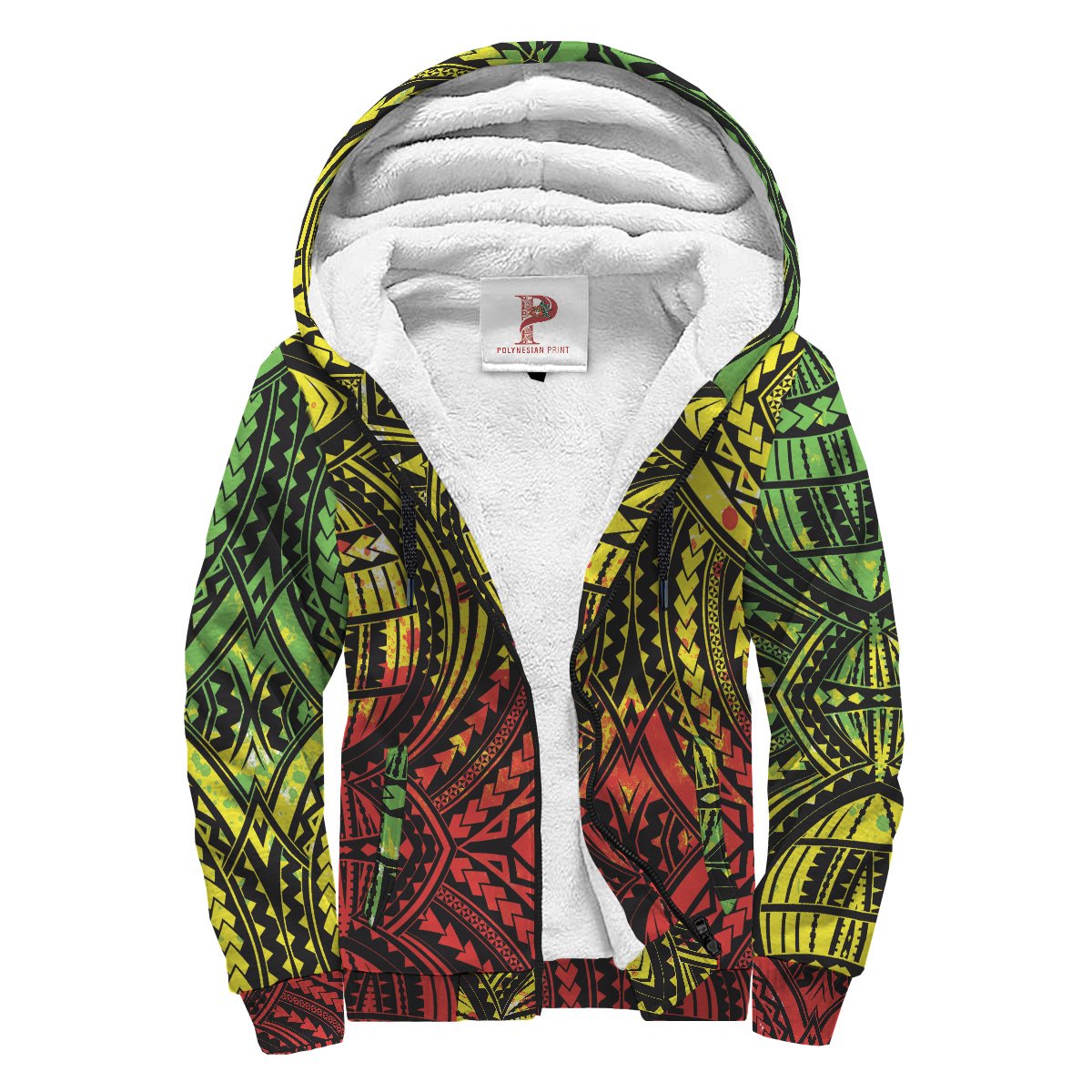 Polynesian Patterns Sherpa Hoodie - Reggae Color Style - Polynesian Pride