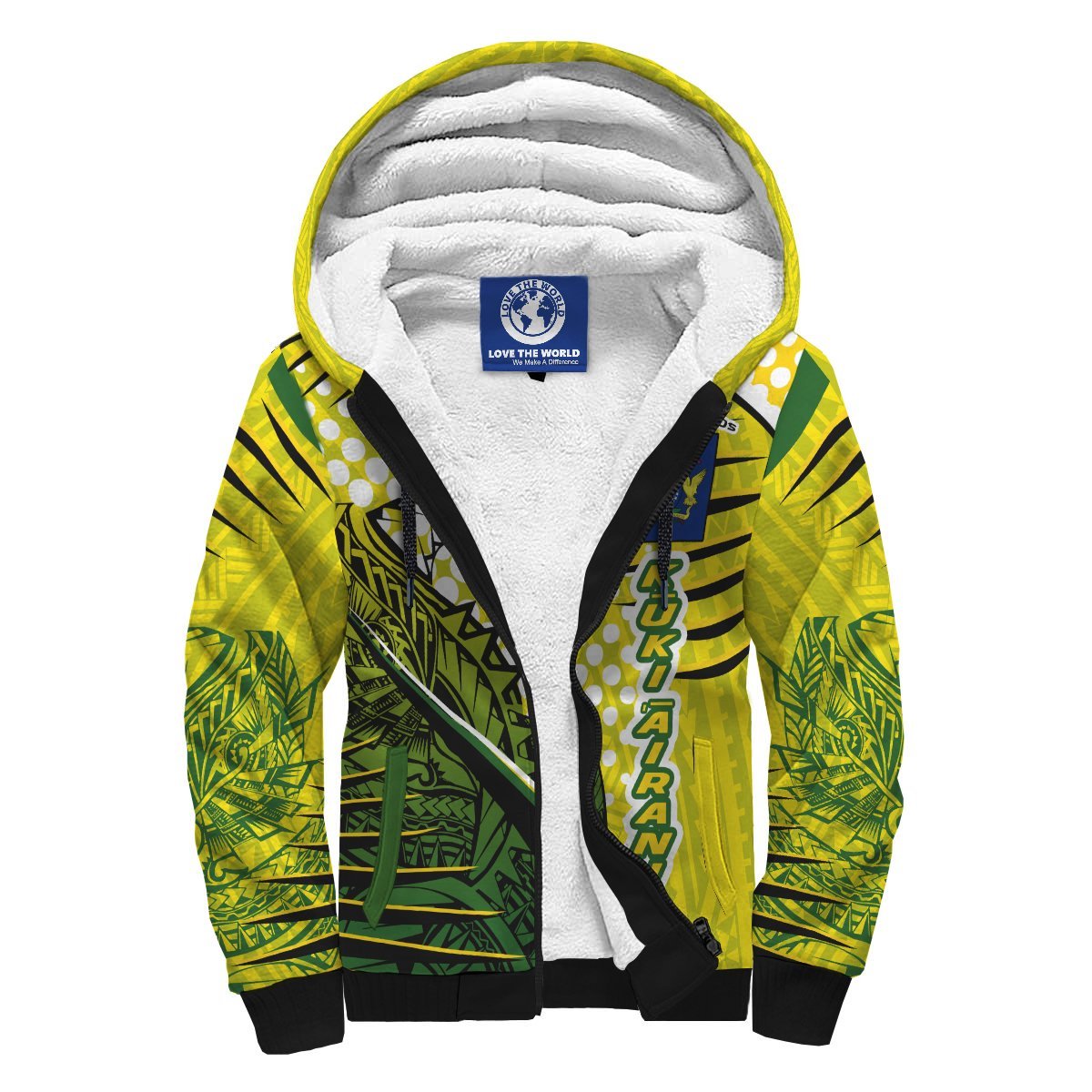 (Kuki Airani) Cook Islands Sherpa Hoodie - Tides Style Special Yellow and Green - Polynesian Pride