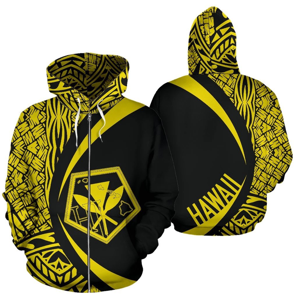 Kanaka Polynesian Zip up Hoodie Tribal Circle Style Yellow Color Unisex Yellow - Polynesian Pride