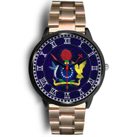 Cook Islands Coat Of Arms Black Watch Rose Gold Metal Link Stainless Steel Band - Polynesian Pride