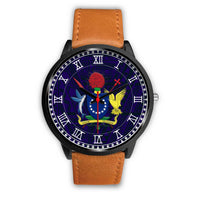 Cook Islands Coat Of Arms Black Watch Brown Leather Genuine Leather - Polynesian Pride