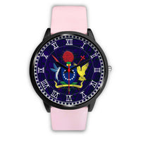 Cook Islands Coat Of Arms Black Watch Pink Leather Genuine Leather - Polynesian Pride