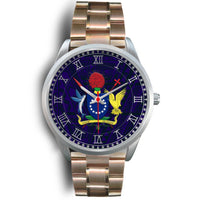 Cook Islands Coat Of Arms Silver Watch Rose Gold Metal Link Silver - Polynesian Pride