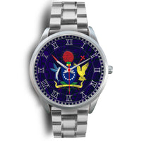 Cook Islands Coat Of Arms Silver Watch Silver Metal Link Silver - Polynesian Pride