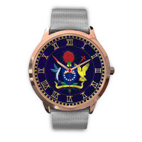 Cook Islands Coat Of Arms Rose Gold Watch Silver Metal Mesh Gold - Polynesian Pride