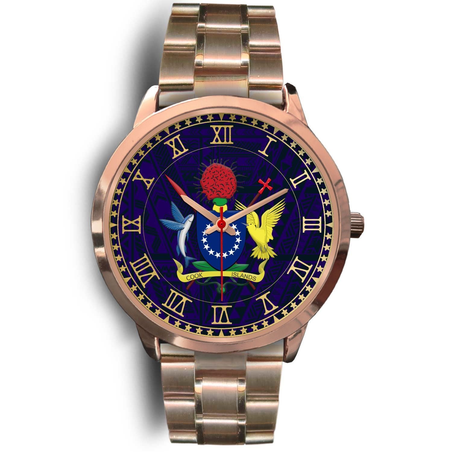 Cook Islands Coat Of Arms Rose Gold Watch Rose Gold Metal Link Gold - Polynesian Pride