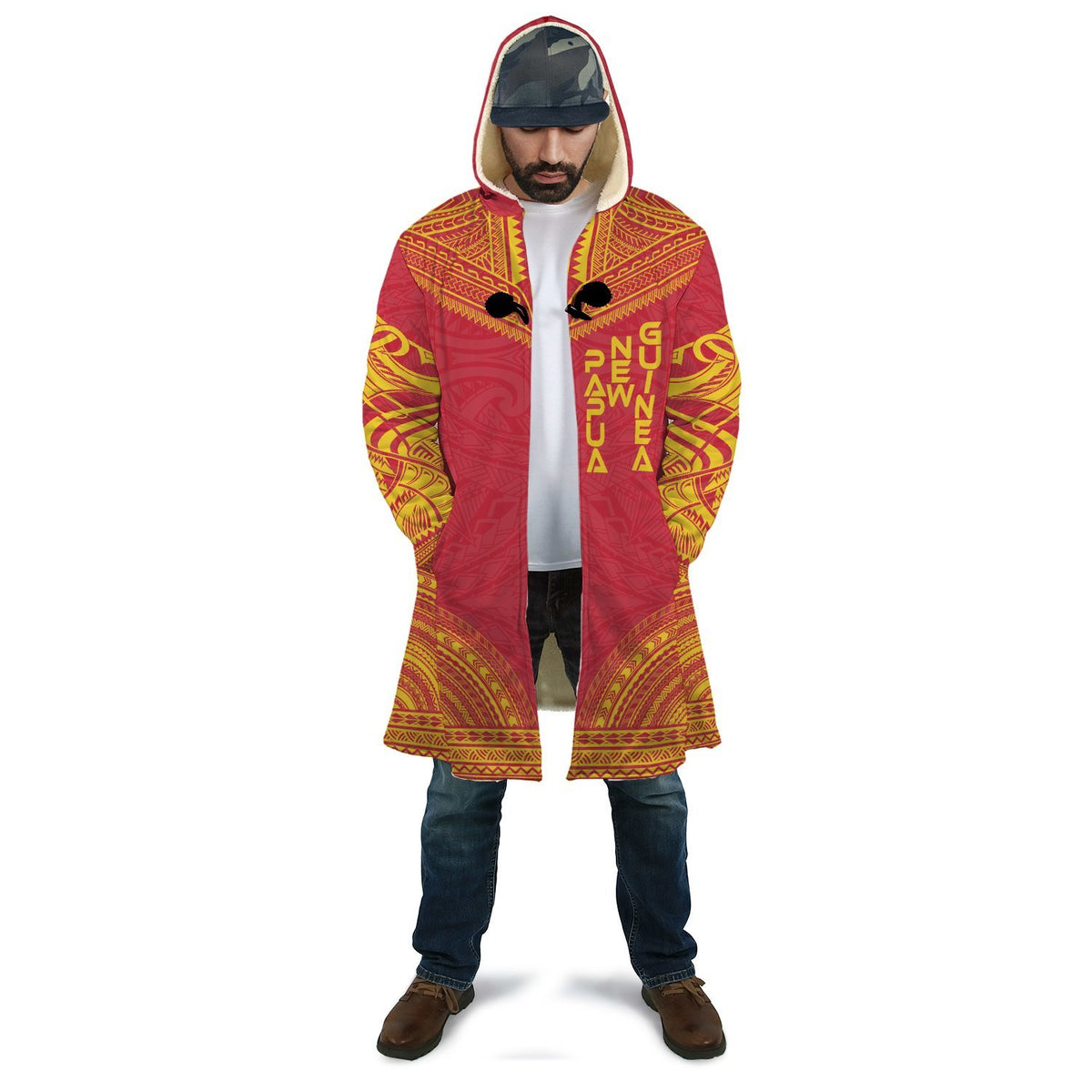 Papua New Guinea Flag Polynesian Chief Cloak Unisex Red - Polynesian Pride