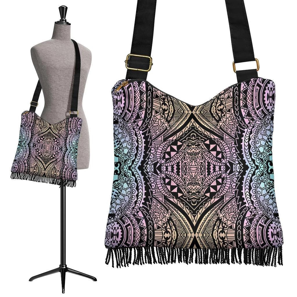 Polynesian Tribal Crossbody Boho Handbag Blur Crossbody Boho Handbag One Size Black - Polynesian Pride