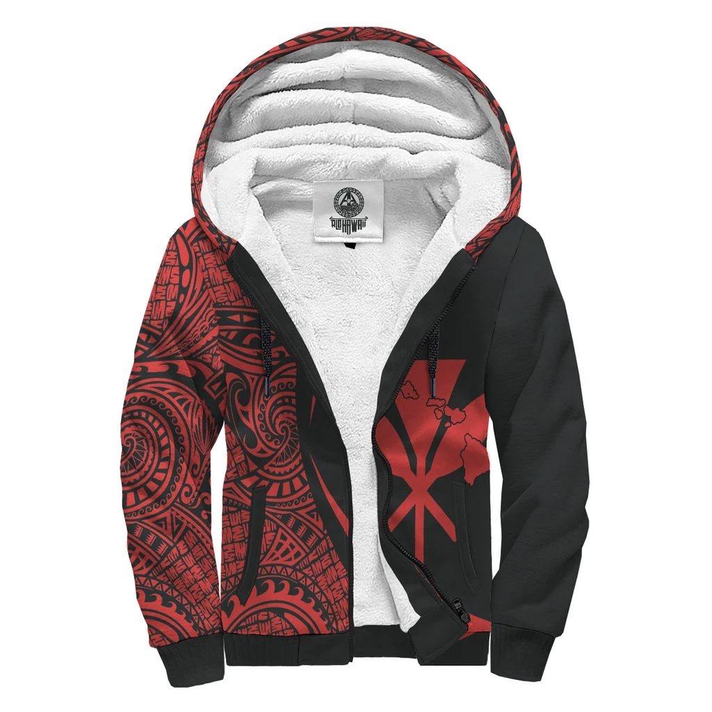 Kanaka Hawaii Map Red Polynesian Sherpa Hoodie - Circle Style AH Red - Polynesian Pride