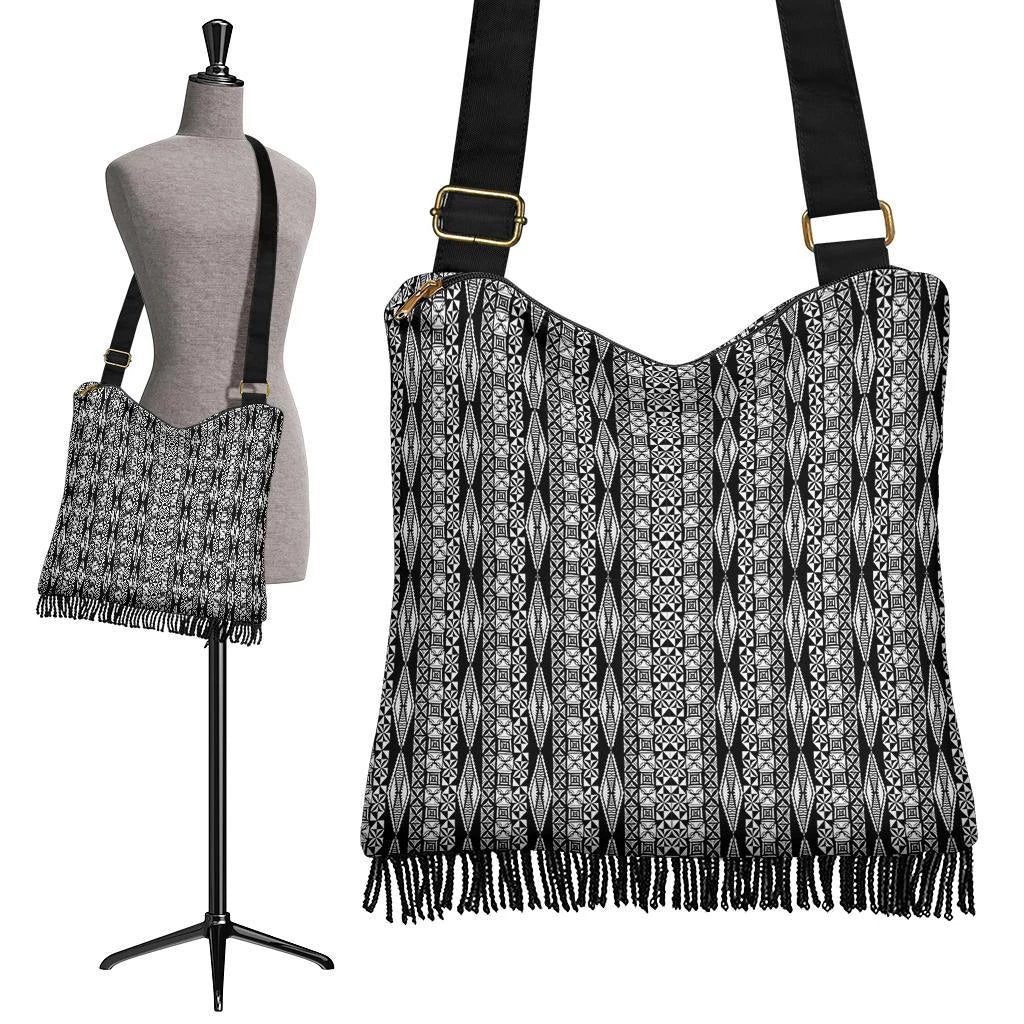 Polynesian Tribal Crossbody Boho Handbag Black Crossbody Boho Handbag One Size Black - Polynesian Pride