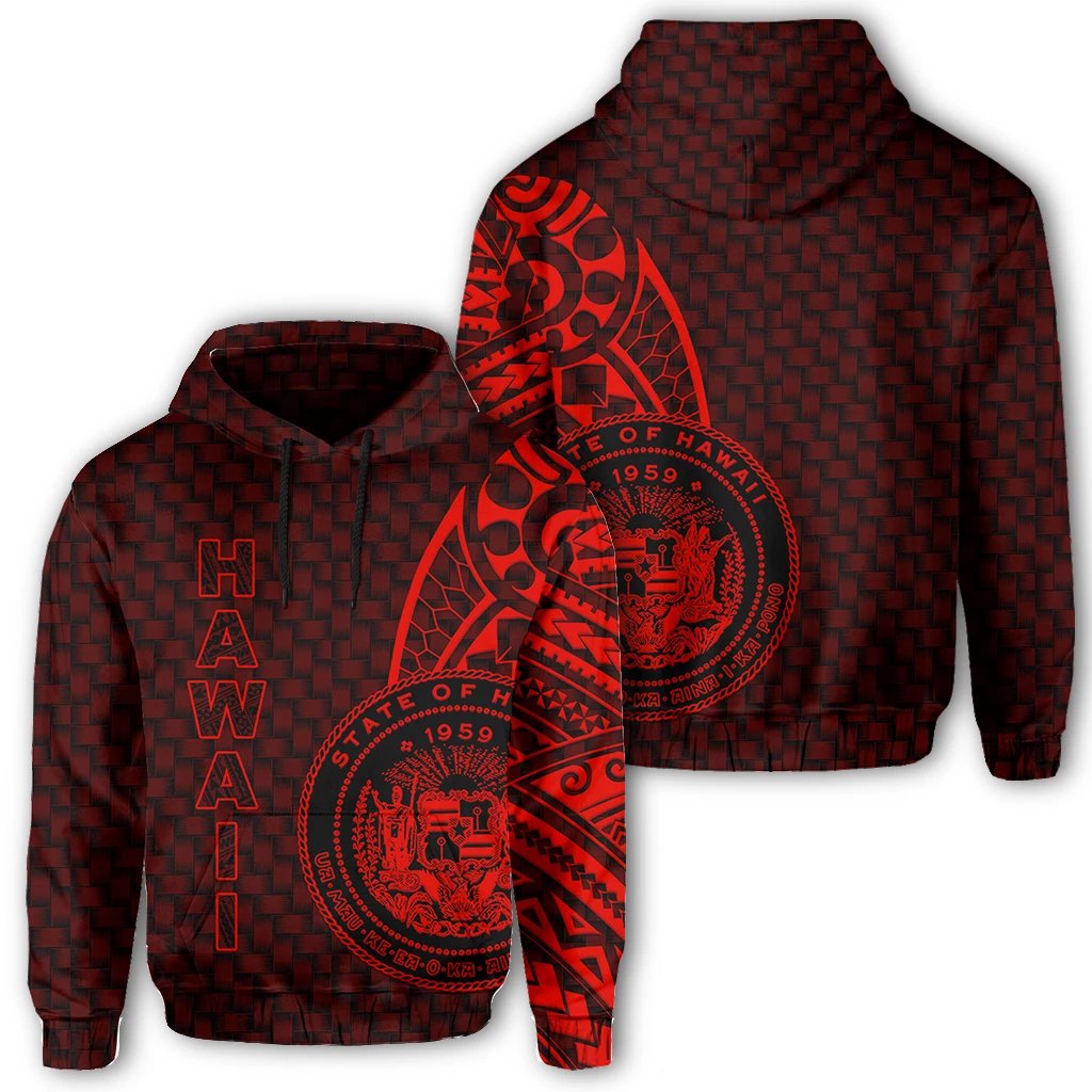 Hawaii Polynesian Hoodie Red Emboss Style Unisex Red - Polynesian Pride