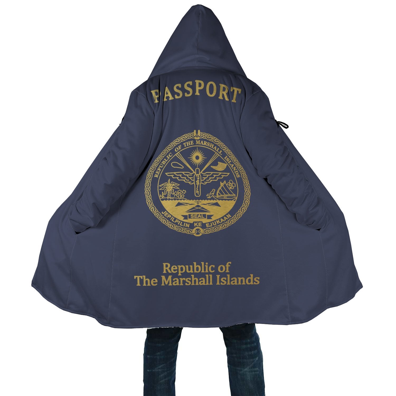 Marshall Islands All Over Print Cloak - Passport Version Unisex Blue - Gold - Polynesian Pride