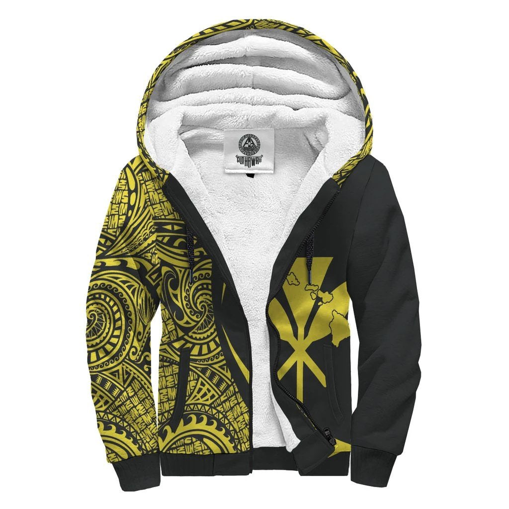 Kanaka Hawaii Map Yellow Polynesian Sherpa Hoodie - Circle Style AH Yellow - Polynesian Pride