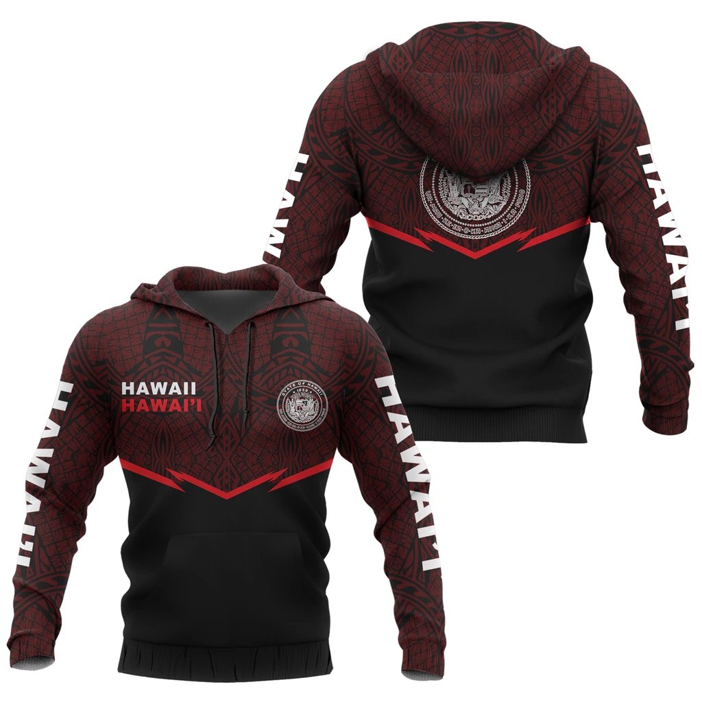 Hawaii Polynesian Hoodie Red Energy Style Unisex Red - Polynesian Pride