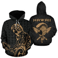 Polynesian Kakau Helmet Weapon Gold Kanaka Warrior Hoodie Unisex Gold - Polynesian Pride