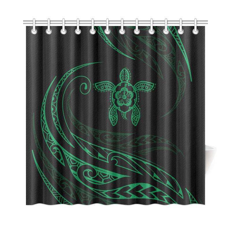 Hawaii Turtle Hibiscus Shower Curtain - Green - Frida Style - Polynesian Pride