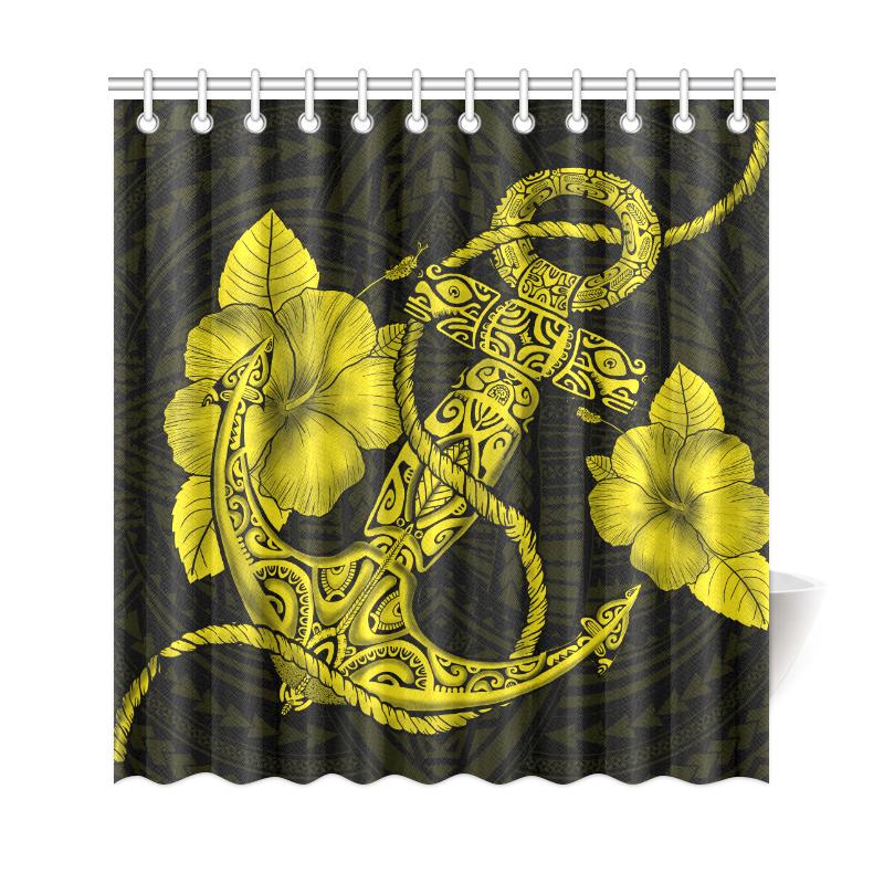 Anchor Yellow Poly Tribal Shower Curtain - Polynesian Pride