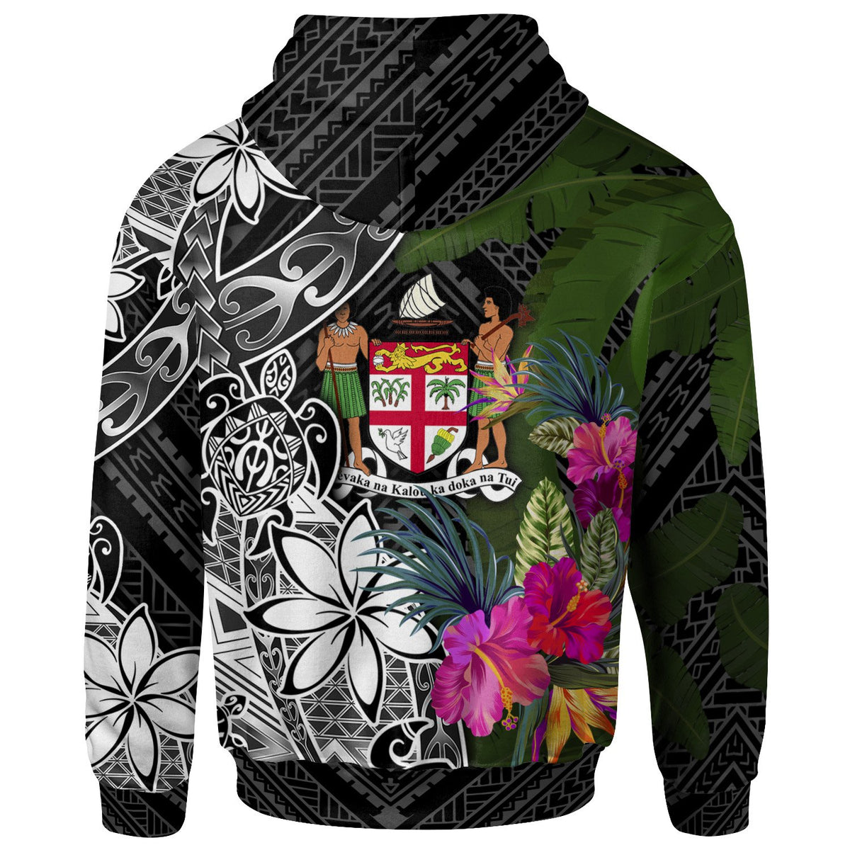 Fiji Hoodie Turtle Plumeria Banana Leaf Crest - Polynesian Pride