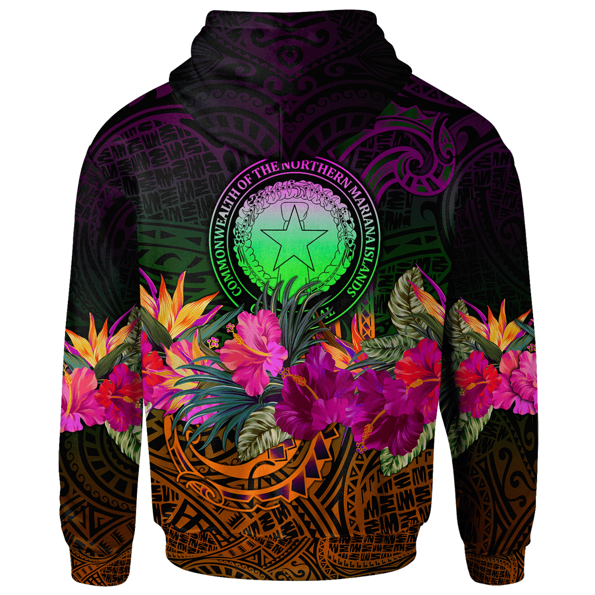 Northern Mariana Islands Polynesian Zip up Hoodie Summer Hibiscus - Polynesian Pride