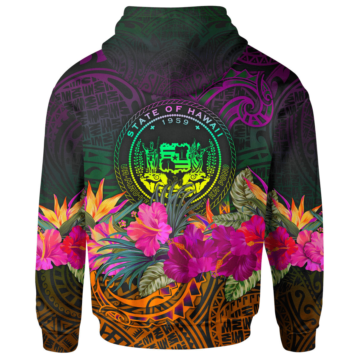 Polynesian Hawaii Zip up Hoodie Summer Hibiscus - Polynesian Pride