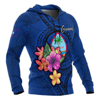 Guam Polynesian Hoodie Floral With Seal Blue - Polynesian Pride