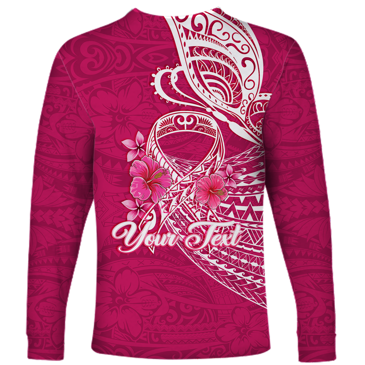 (Custom Personalised) Breast Cancer Pink Ribbon Butterfly Polynesian Pink Version Long Sleeve Shirt - LT12 - Polynesian Pride