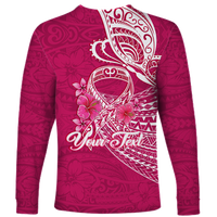 (Custom Personalised) Breast Cancer Pink Ribbon Butterfly Polynesian Pink Version Long Sleeve Shirt - LT12 - Polynesian Pride