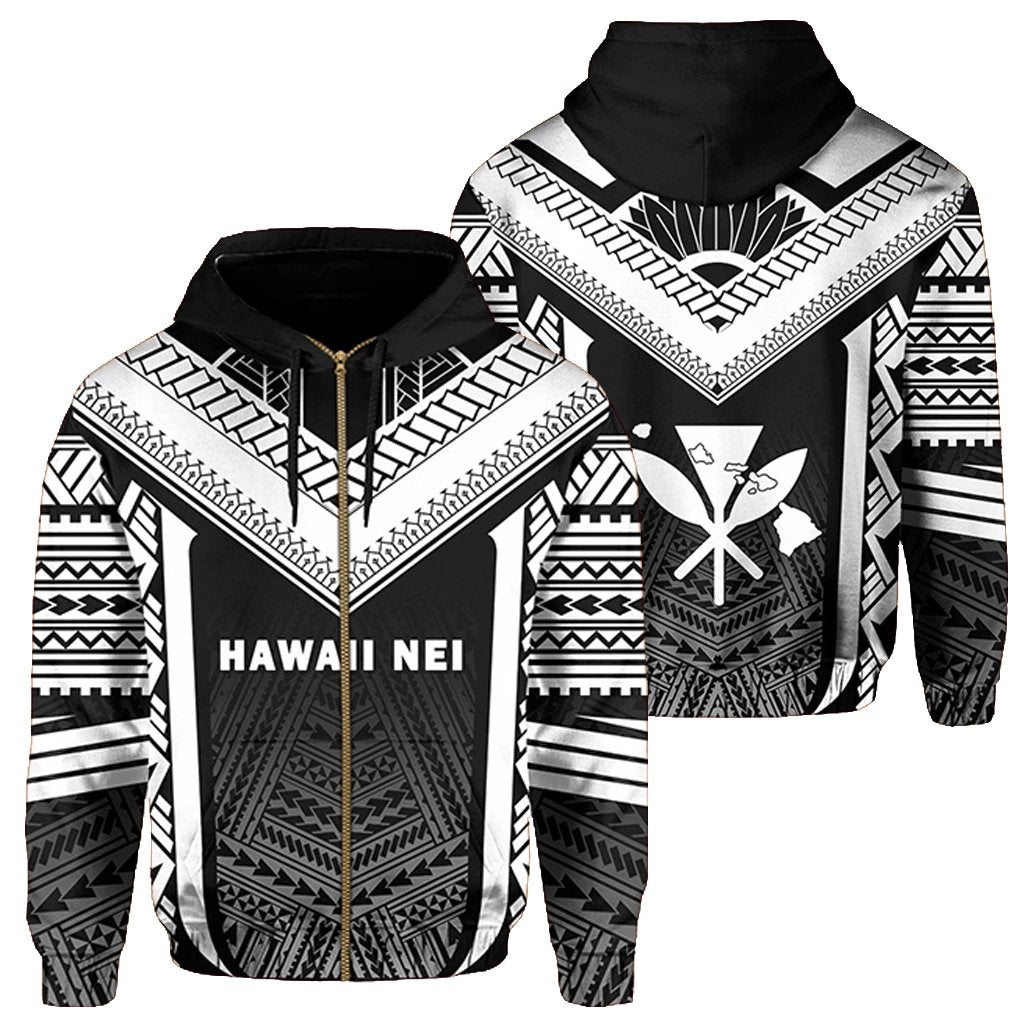 Hawaii Kanaka Polynesian Zip up Hoodie Active White Unisex White - Polynesian Pride
