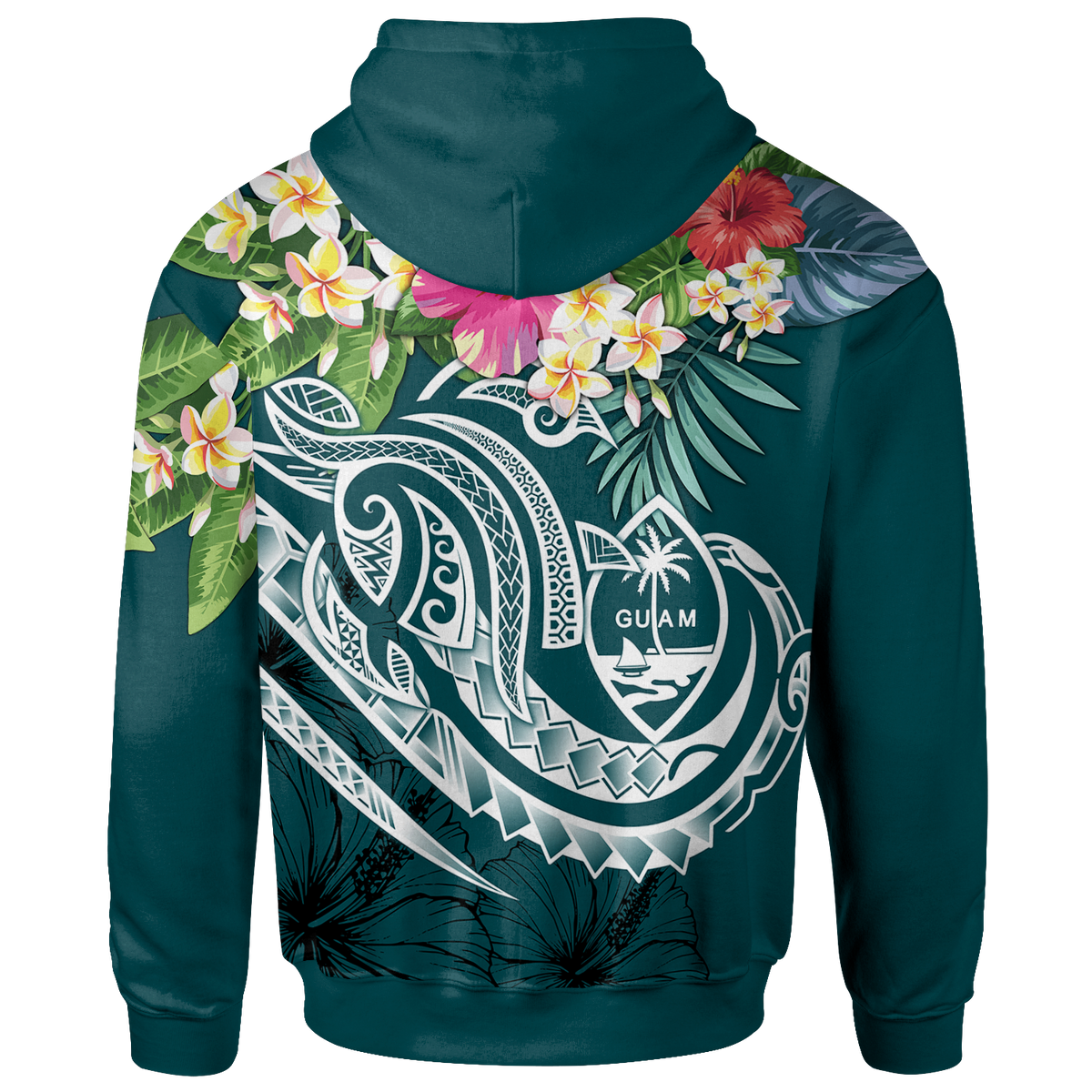 Guam Polynesian Zip up Hoodie Summer Plumeria (Turquoise) - Polynesian Pride