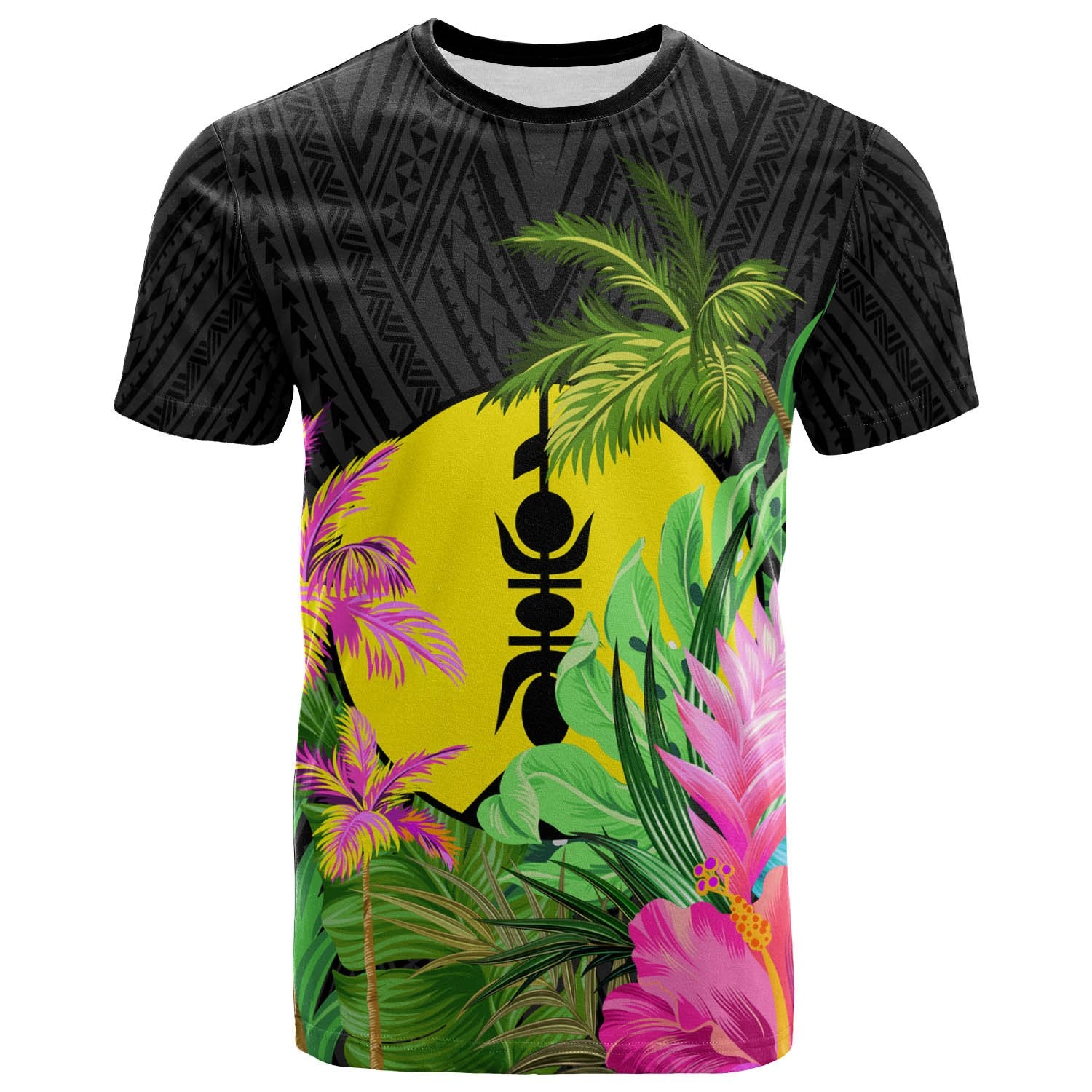 New Caledonia T Shirt Hibiscus Coconut Unisex BLACK - Polynesian Pride