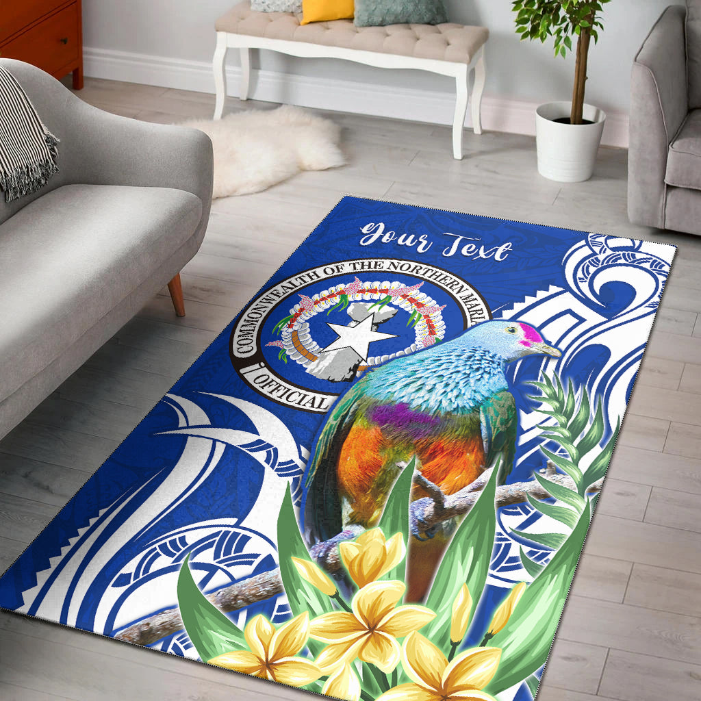 (Custom Personalised) Northern Mariana Islands Area Rug Mariana Fruit Dove Mix Frangipani Flowers Blue LT13 Rug Blue - Polynesian Pride