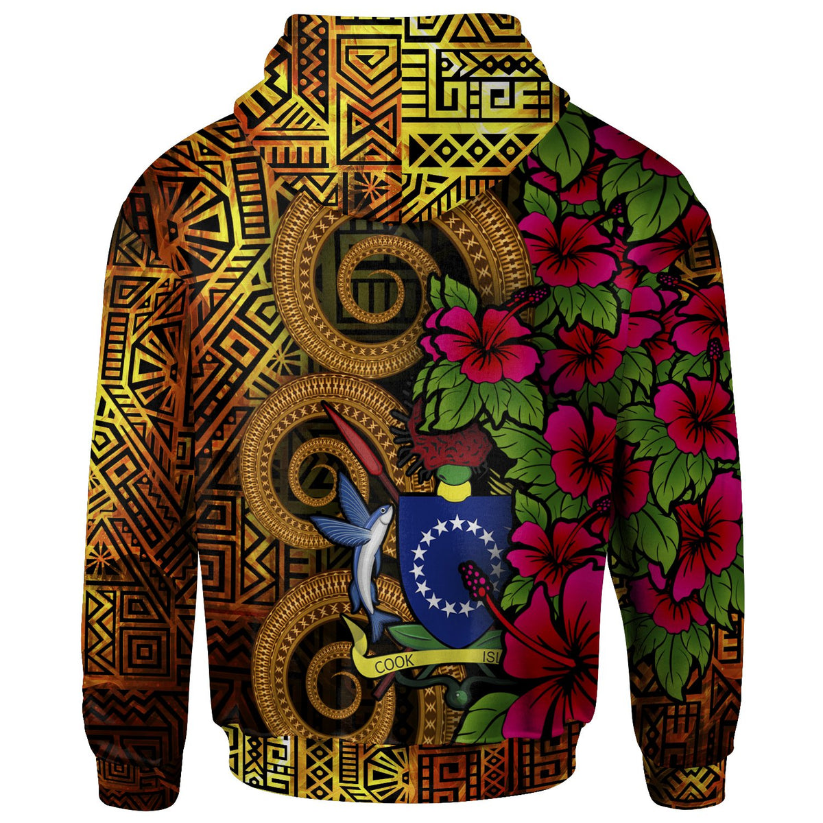 Cook Islands Polynesian Custom Zip up Hoodie Hibiscus Vintage - Polynesian Pride