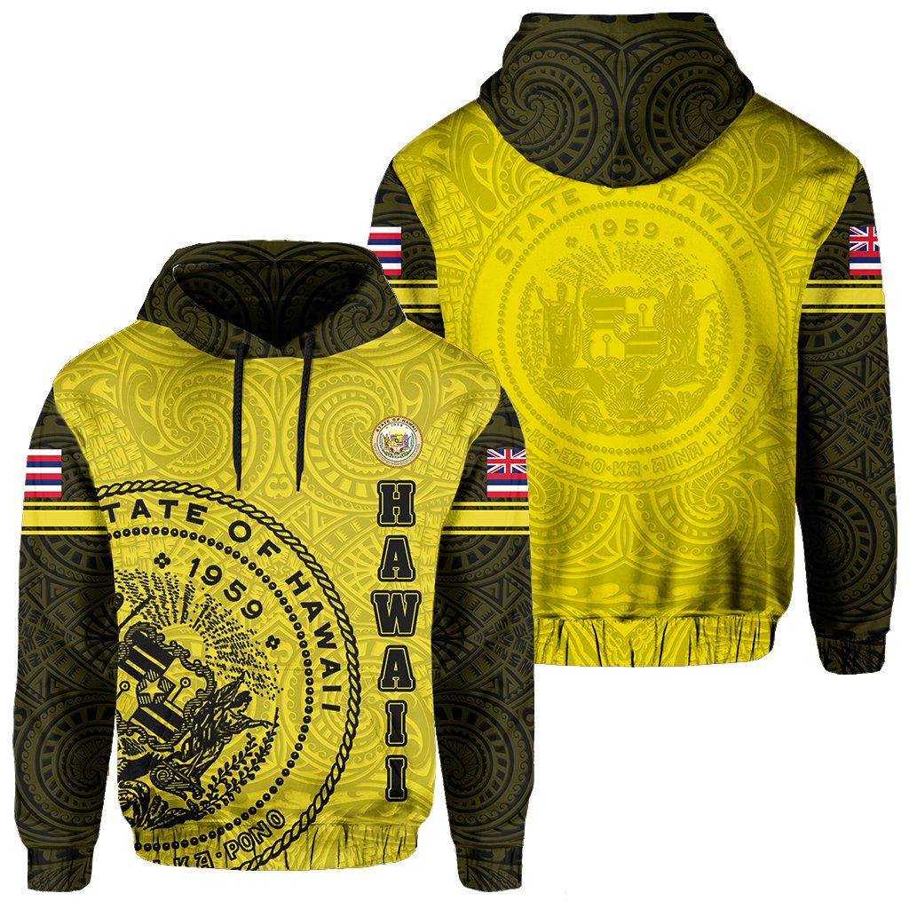 Polynesian Flag Seal of Hawaii Hoodie Yellow Unisex Yellow - Polynesian Pride