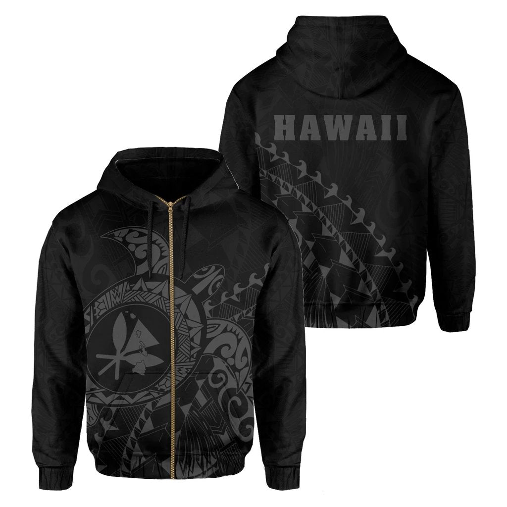 Kanaka Map Zipper Hoodie (Gray) Turtle Style Unisex Black - Polynesian Pride