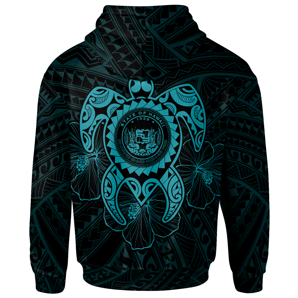 Hawaii Polynesian Zip up Hoodie Vintage Polynesian Turtle (Turquoise) - Polynesian Pride