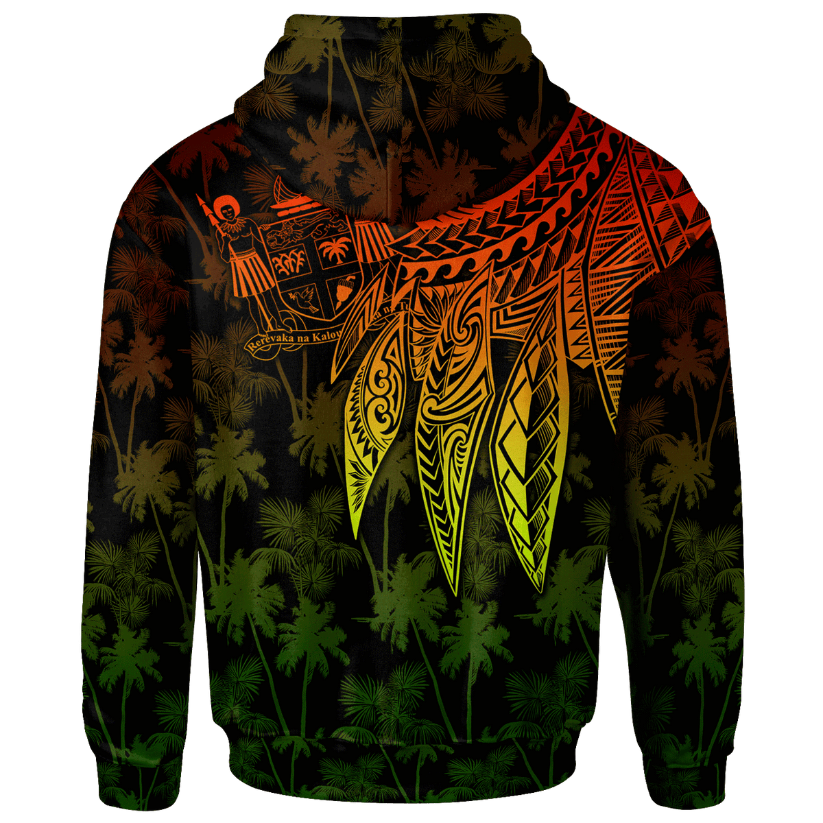 Fiji Zip up Hoodie Polynesian Wings (Reggae) - Polynesian Pride
