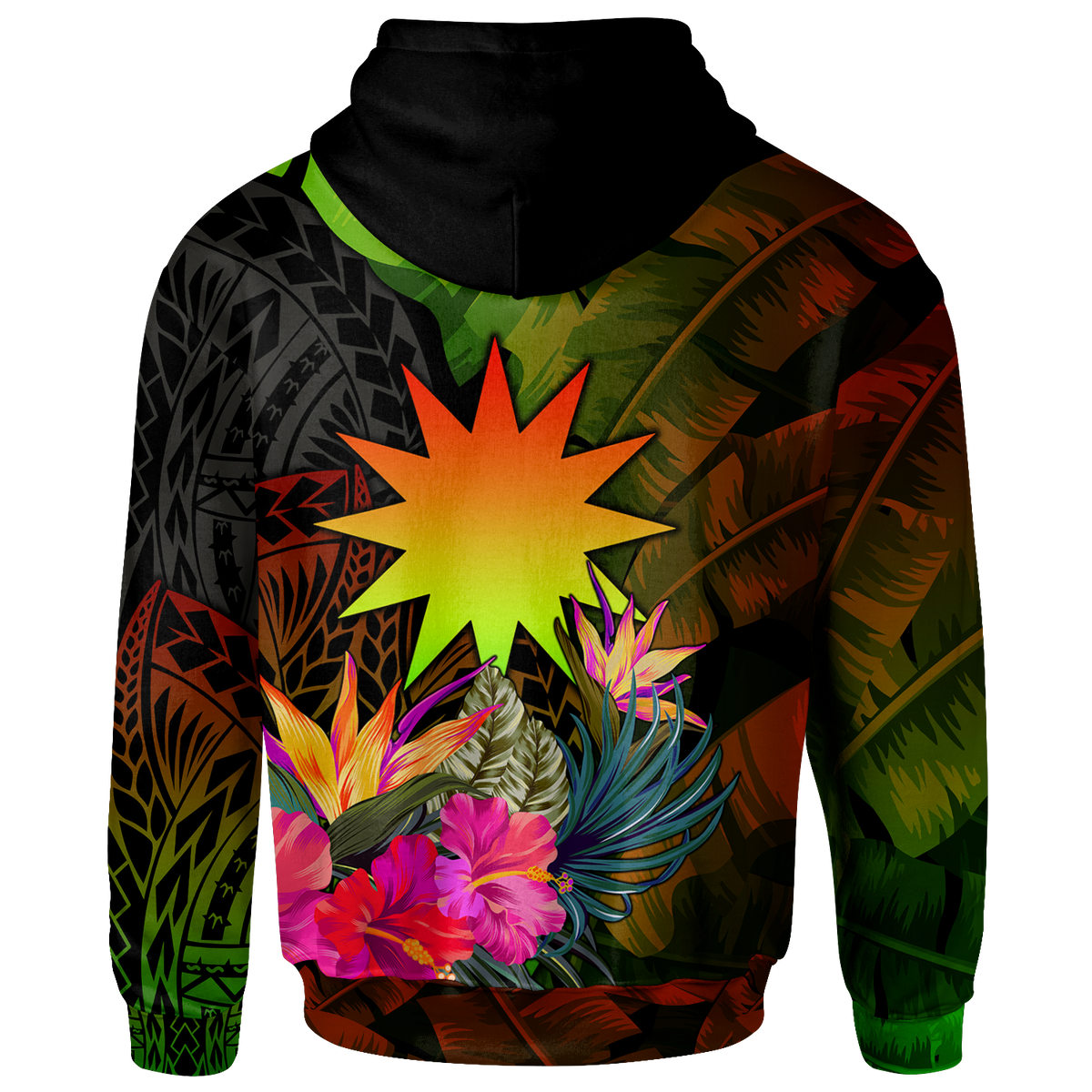 Nauru Polynesian Custom Zip up Hoodie Hibiscus and Banana Leaves - Polynesian Pride