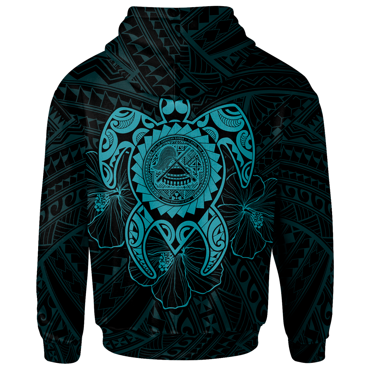 American Samoa Polynesian Zip up Hoodie Vintage Polynesian Turtle (Turquoise) - Polynesian Pride